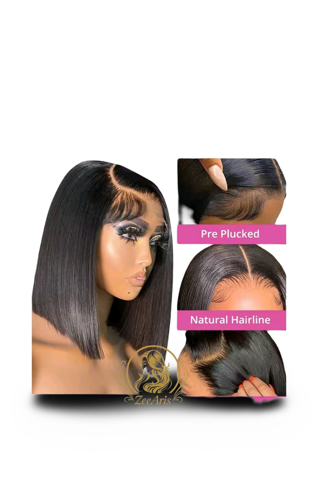 ZeeAris Premium Bob Unit – 100% Human Hair (13×4 Lace, 180% Density)